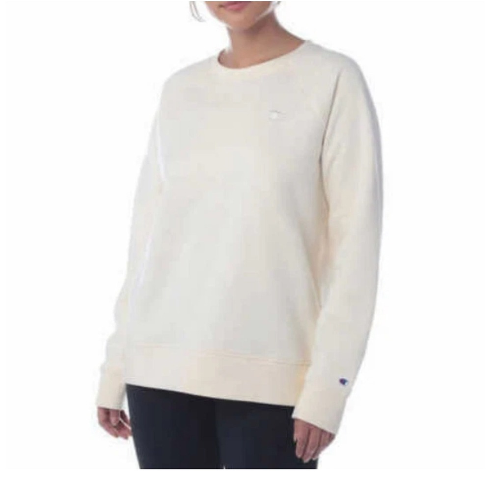 Champion Sweatshirtβ Crewneck Pullover Cream Beige M Medium Logo Embroidered Top